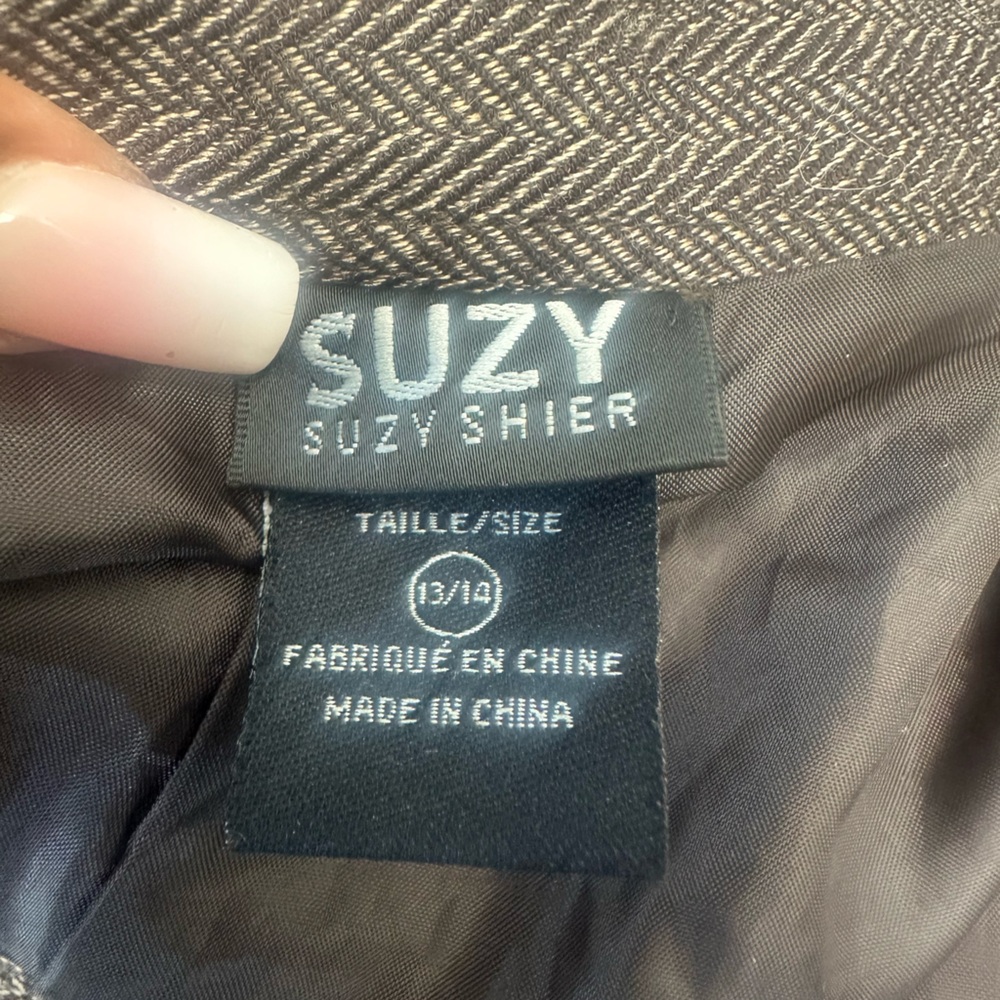 Suzy Shier Brown Herringbone Midi Skirt – Size 13/14